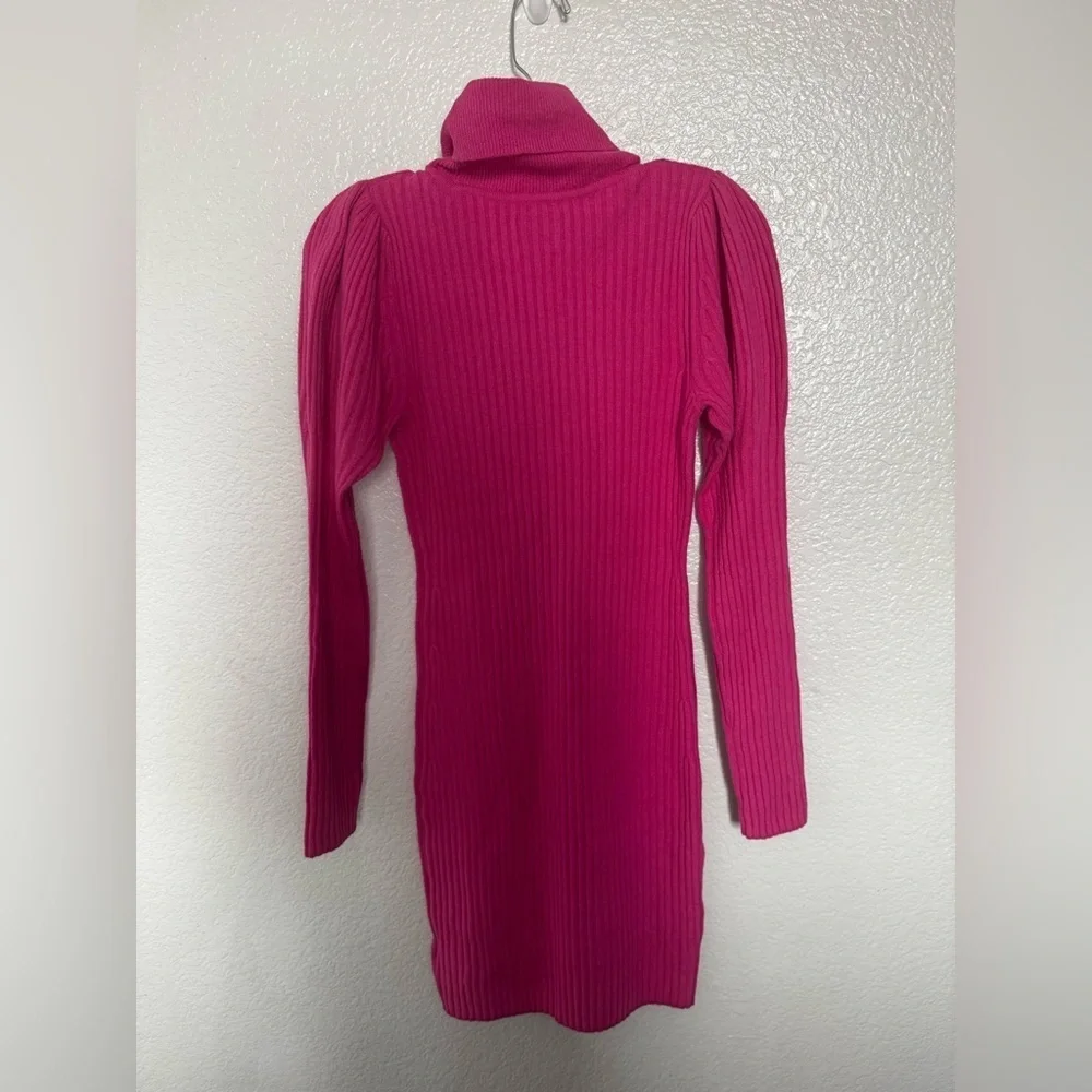 Gap Pink Puff Sleeve Turtleneck Mini Sweater Dress - Picture 3 of 5